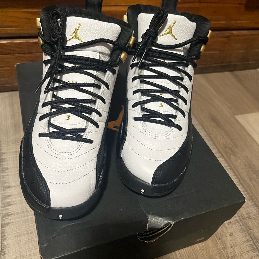 Jordan 12 (GS) Women's Sneakers - White, Black, Gold